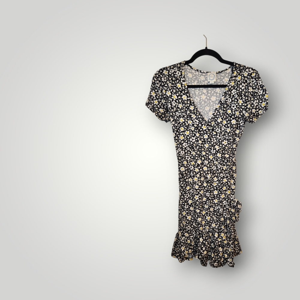 Blue Rain daisy print dress Faux wrap Dress Size Small - Picture 2 of 14